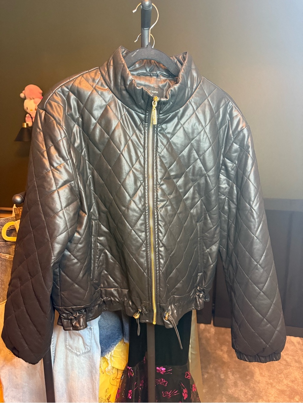 Quilted Black Women's Zip-Front Bomber Jacket